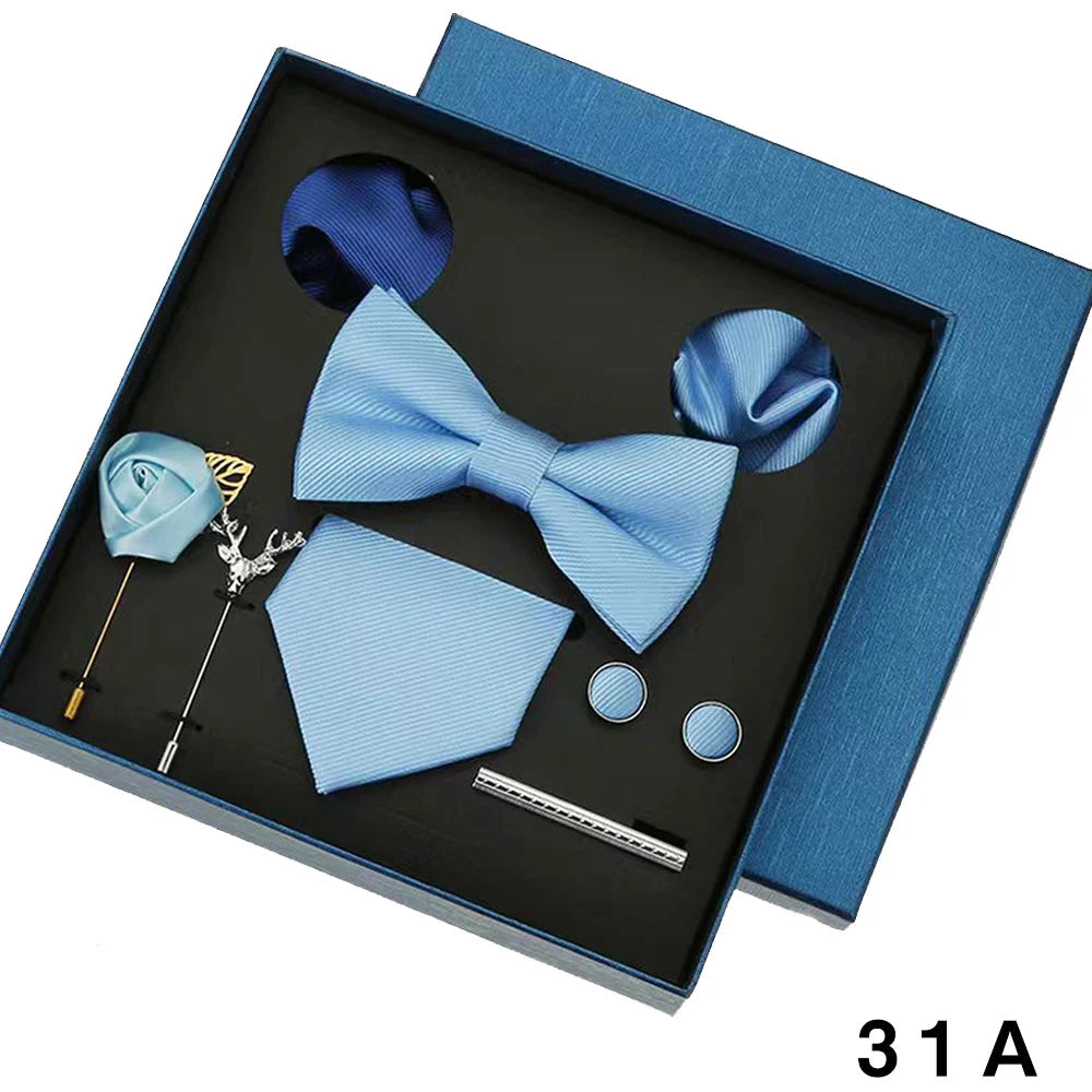 Coffret cadeau pour homme et femme, pochette, cravate, boutons de manchette, broche, couleur unie, pour mariage, affaires, vente en gros