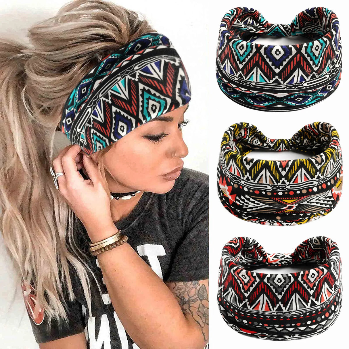Boho Headbands For Women Fashion Stretch Wide Hair Bands Knoted Turban Yoga Sweatband Elastic Head Bands Stylish Wrap Headbands