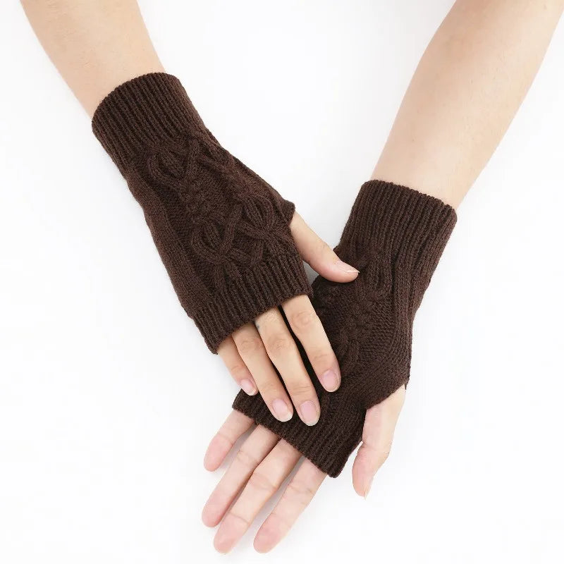 Gants longs sans doigts pour femmes, mitaines d'hiver épaisses, tricotées torsadées, manches chaudes, fines, décontractées, douces, unisexes