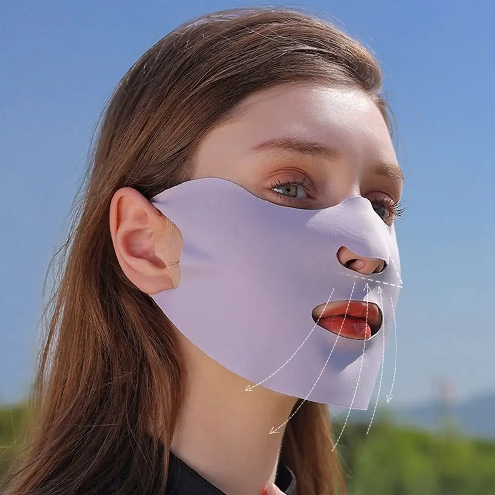 Summer Women Sunscreen Mask Outdoor Sports Cycling Breathable Washable Reusable Face Cover Double Layer Ice Silk Mask