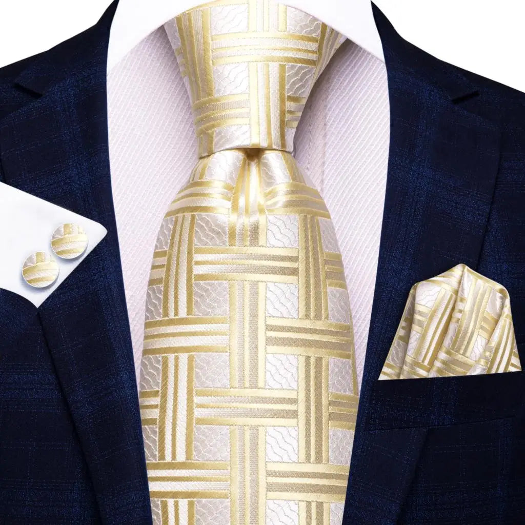 Hi-Tie Cravate de mariage en soie à motif floral, couleur champagne ivoire massif, pour homme, de qualité, avec boutons de manchette, tendance, pour entreprise, livraison directe