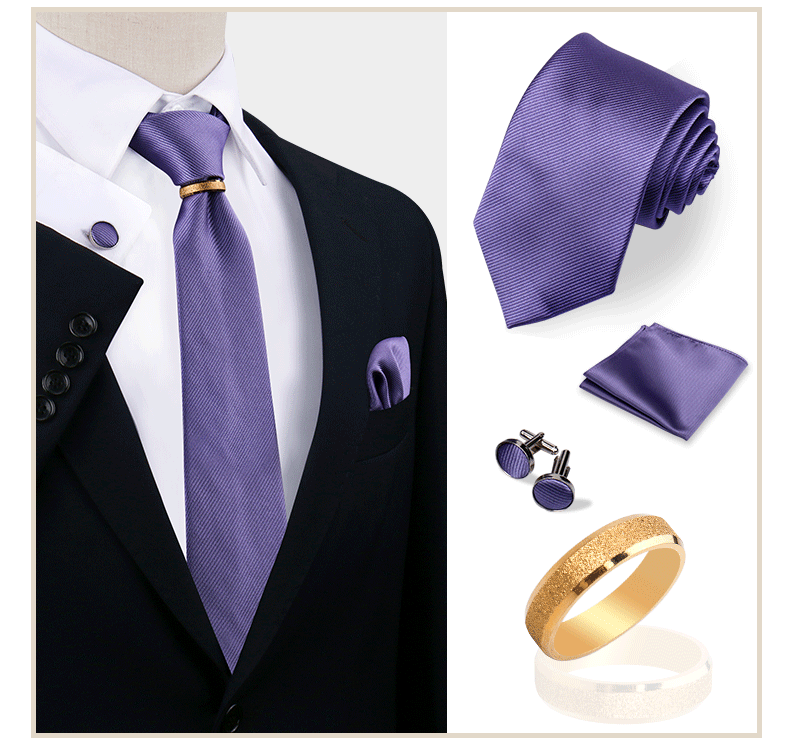 Ensemble de cravates en soie de luxe pour hommes, cravate, mouchoir, boutons de manchette avec anneau en métal doré, broche, costume, fête de mariage, accessoires pour hommes