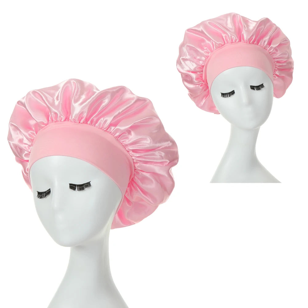Lot de 2 bonnets en satin à larges bords en imitation soie pour femme, couvre-chefs à bande élastique