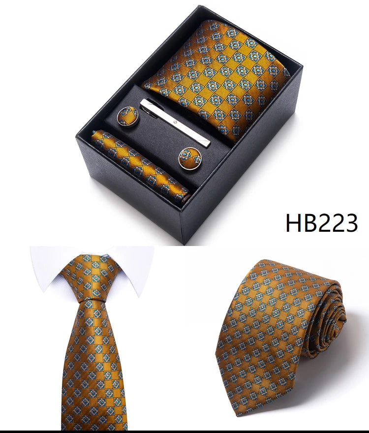 65 Colors Fashion Tie Handkerchief Set Tie Clip Necktie Box Man's Shirt Dark Red Accessories Men Wedding Holiday Gift