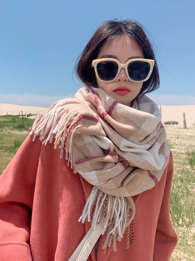 Korean Imitation Cashmere Women Scarf Winter Preppy Style Scarve Pashmina Mujer Foulard Bufanda Wrap Shawls Stoles Echarpe Hiver