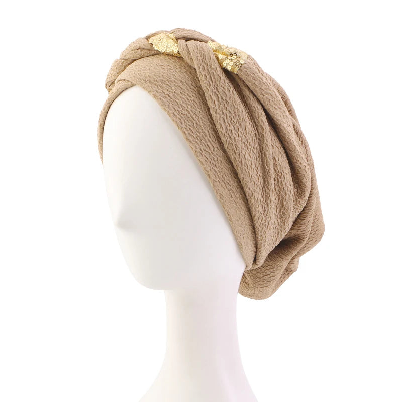 New African Headband Turban Cap Muslim Fried Dough Twists Braid Head Cap Islamic Chemo Hair Care Hats Beanie Headscarf