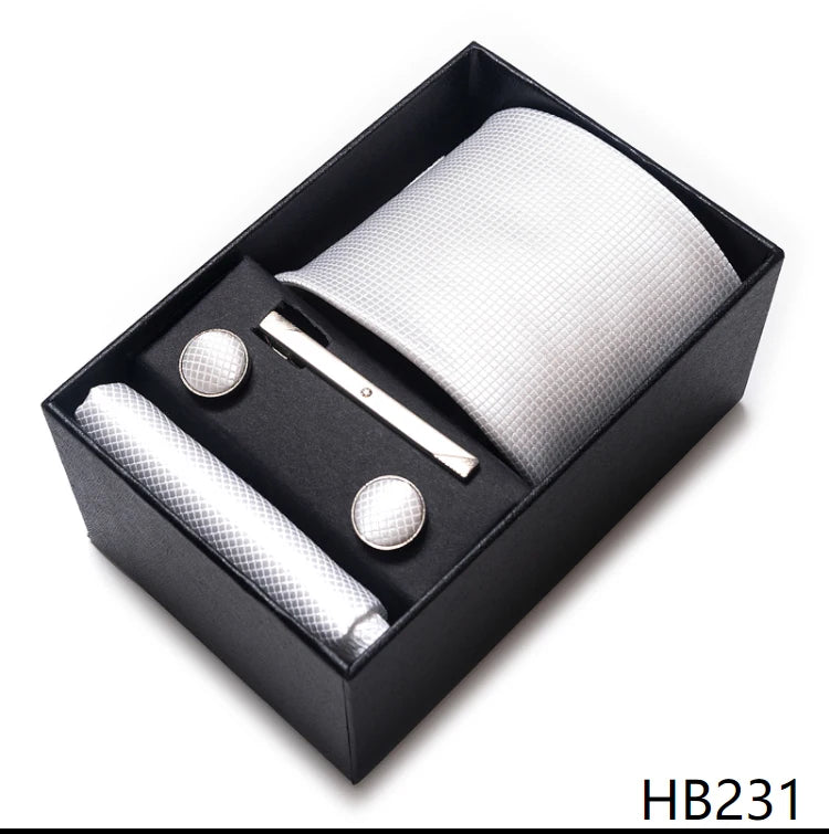 65 Colors Fashion Tie Handkerchief Set Tie Clip Necktie Box Man's Shirt Dark Red Accessories Men Wedding Holiday Gift