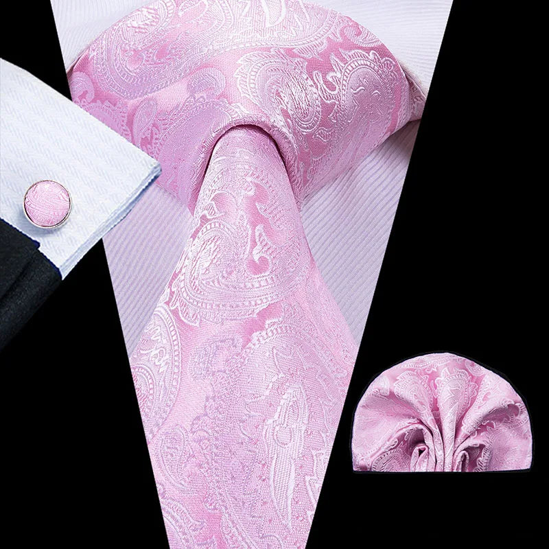 Hi-Tie 100% soie classique pour homme, cravate de mariage corail rose rouge pêche, pochette carrée, boutons de manchette, ensemble de cravates roses pour hommes, cravates cachemire unies