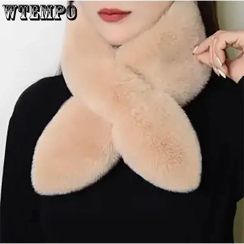 WTEMPO Écharpes de couleur unie pour femmes, cache-cou, longue écharpe moelleuse, épaisse et chaude, col en fausse fourrure