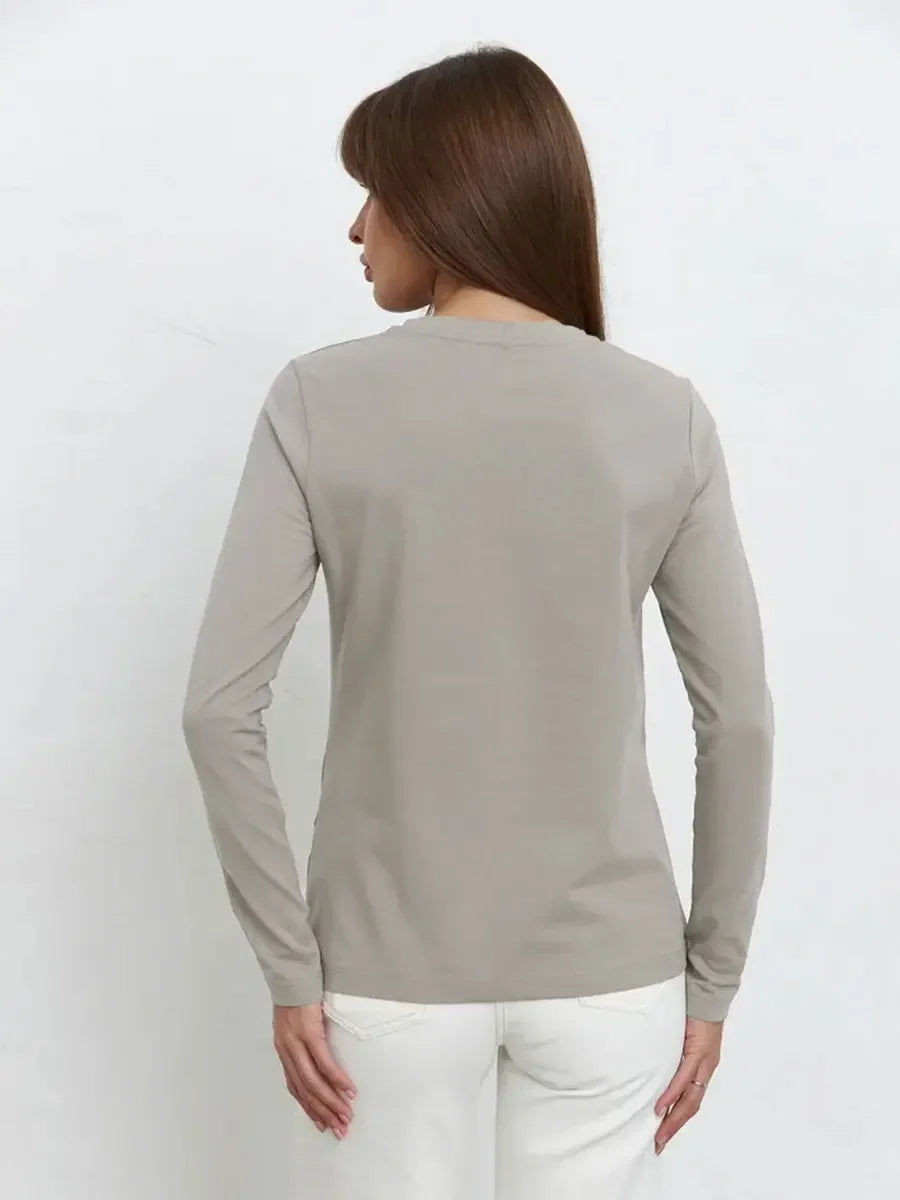 Camiseta Bornladies para mujer, 100 % algodón, básica, lisa, de manga larga, holgada, de gran tamaño, para primavera y otoño