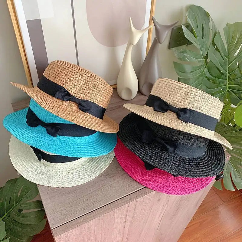 women straw hat Flat Top Straw Hat Vacation Casual Shopping Beach Hats for Woman Hats for girls Church Courtesy Panama Sun Hat