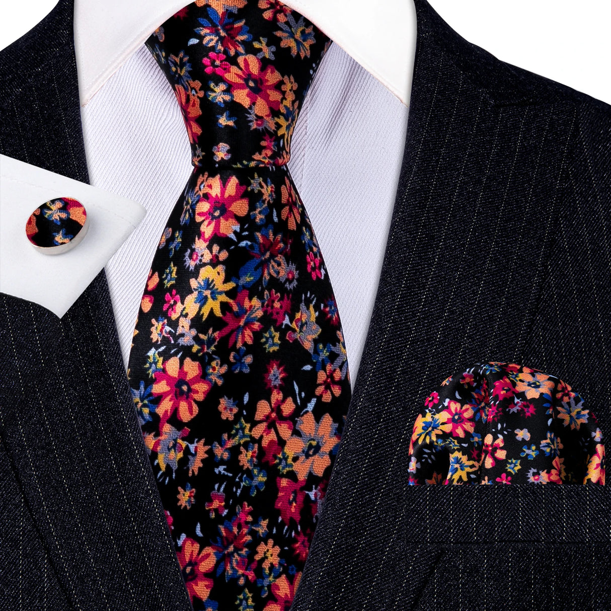 Ensemble élégant de cravates et boutons de manchette en soie à fleurs multiples pour homme, cravate jacquard à fleurs pour mariage, entreprise, fête, événement, Barry.Wang