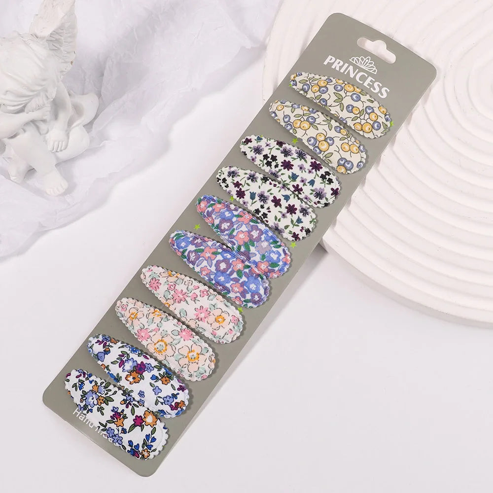 Lot de 10 barrettes à cheveux en forme de goutte d'eau, 5,6 cm, avec broderie imprimée, pour filles mignonnes, épingles à cheveux, couvre-chefs, accessoires pour cheveux pour enfants
