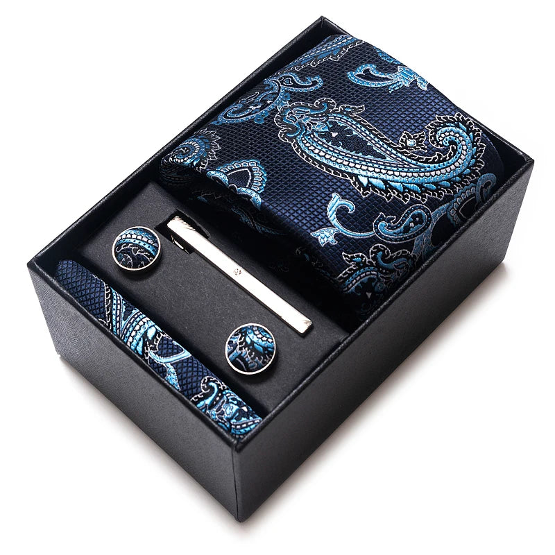 65 Colors Fashion Tie Handkerchief Set Tie Clip Necktie Box Man's Shirt Dark Red Accessories Men Wedding Holiday Gift