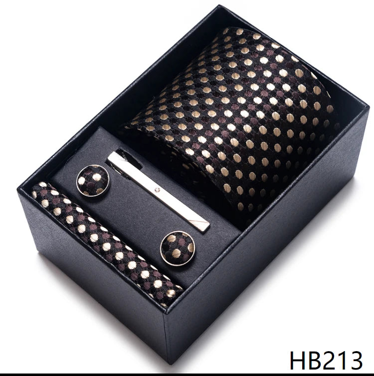 Cravate pour homme, tout nouveau style, cadeau de mariage, ensemble de pochettes, boîte à cravates, accessoires de costume noirs pour hommes