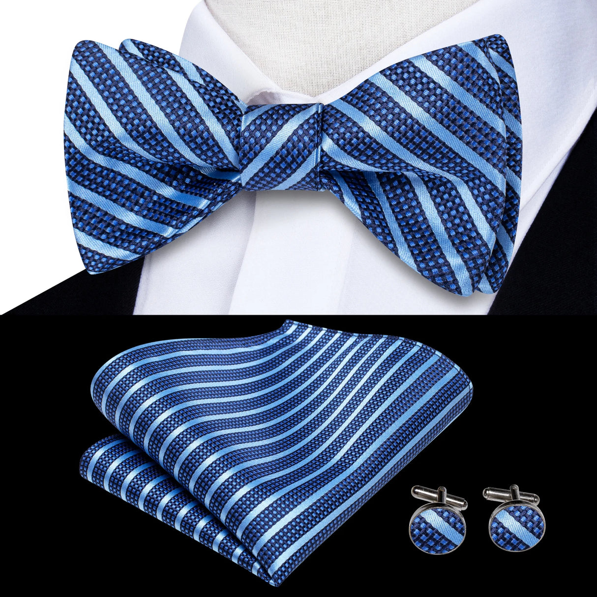 Hi-Tie Ensemble nœud papillon en soie pour homme, mouchoir et boutons de manchette, bleu, rouge, or, noir, blanc, jacquard, nœud papillon, mariage, affaires
