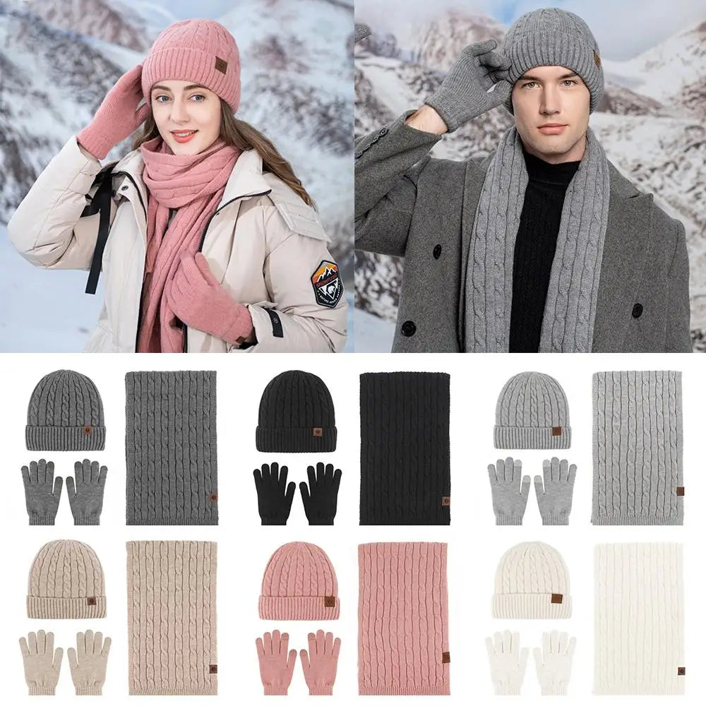 3-in-1-Beanie-Mütze, Schal, Handschuhe, Set, trendige, weiche, warme Touchscreen-Handschuhe, lässige Wintermütze für Damen und Herren