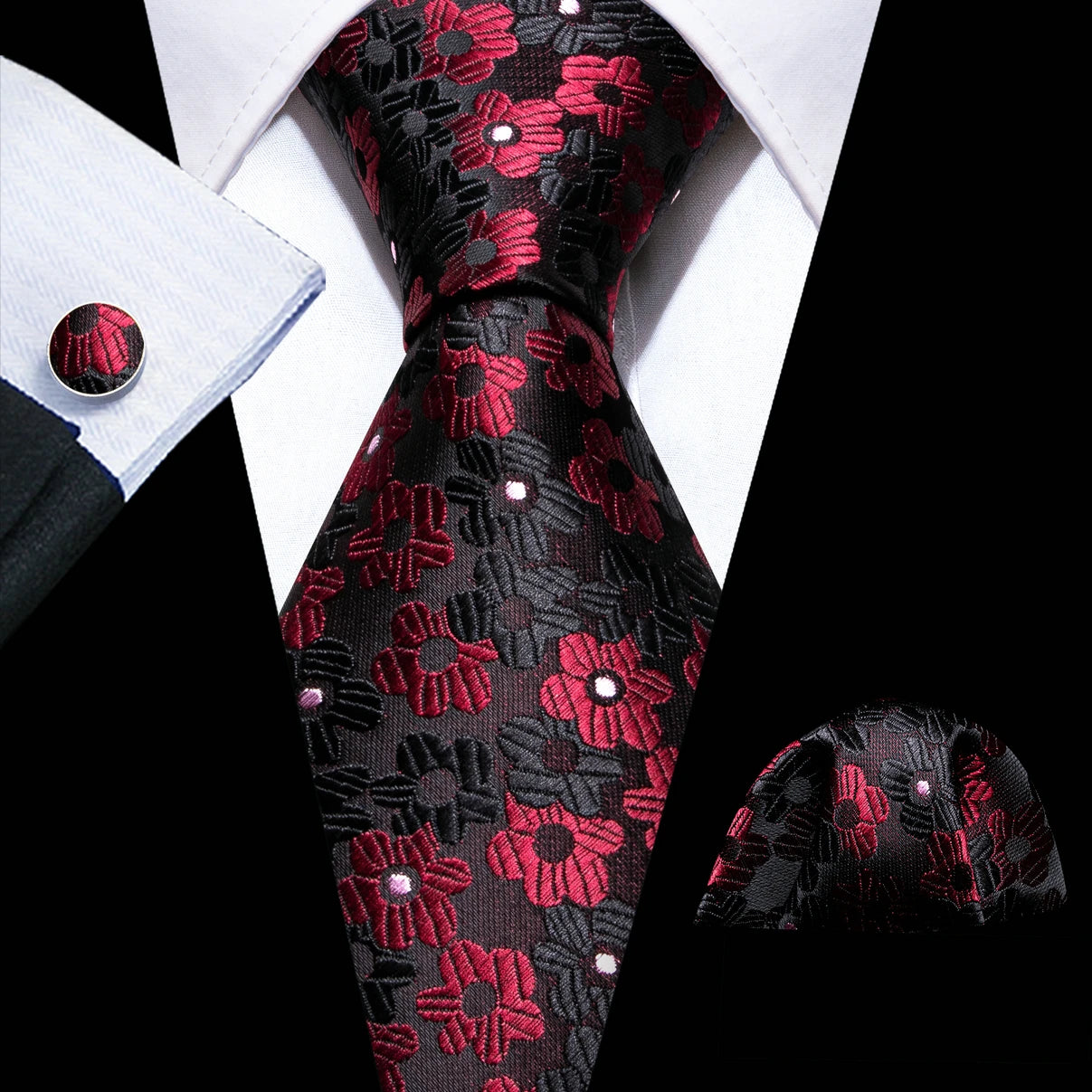 Cravate de mariage en soie rouge, tissée en jacquard, rayée, pour homme, ensemble cravate, mouchoir, boutons de manchette, Barry.Wang, créateur de mode FA-5028