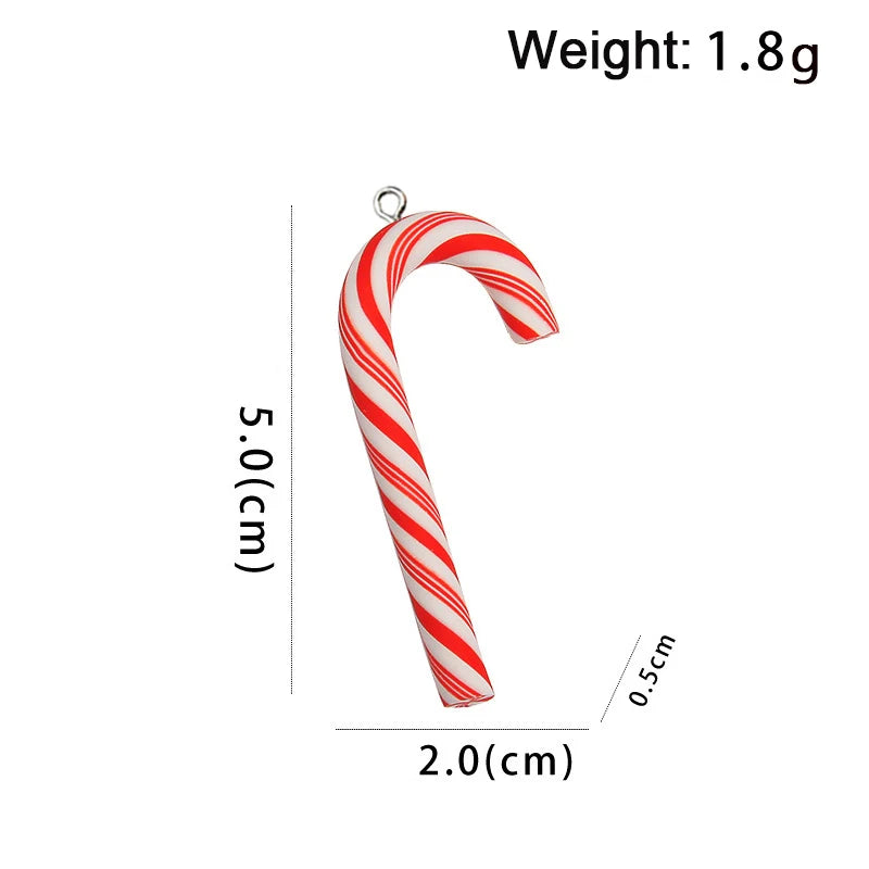 10Pcs Simulation Polymer Clay Christmas Cane Rainbow Candy Charms Christmas Pendants for Earrings Keychains DIY Jewelry Making