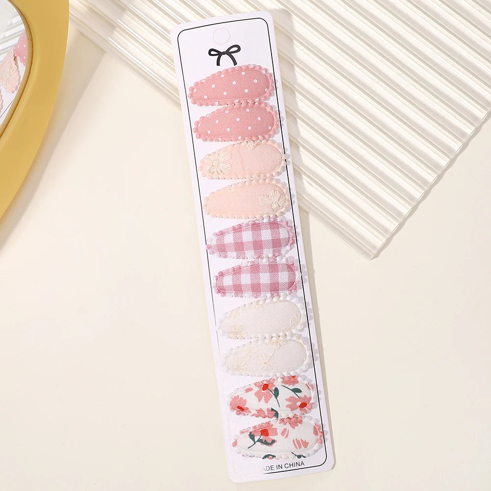 Lot de 10 barrettes à cheveux en forme de goutte d'eau, 5,6 cm, avec broderie imprimée, pour filles mignonnes, épingles à cheveux, couvre-chefs, accessoires pour cheveux pour enfants