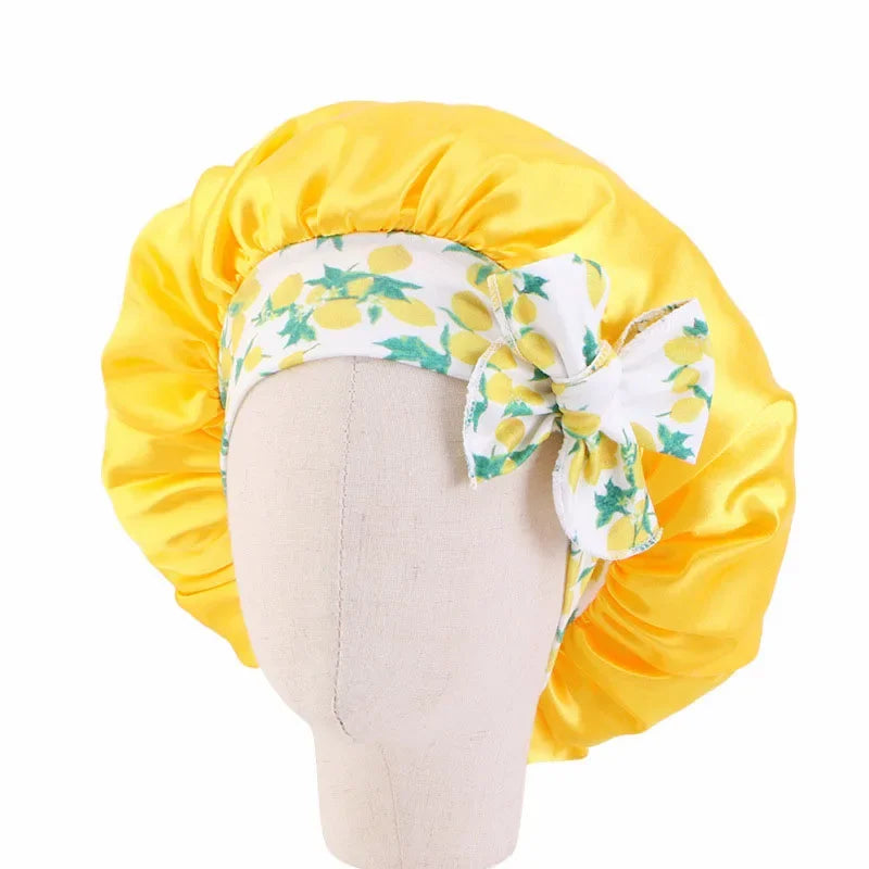 Bonnet de nuit pour enfants et filles, imprimé floral, bonnet de nuit en satin, turban, bonnet de nuit pour enfants, bonnet de soins capillaires, bonnet de nuit