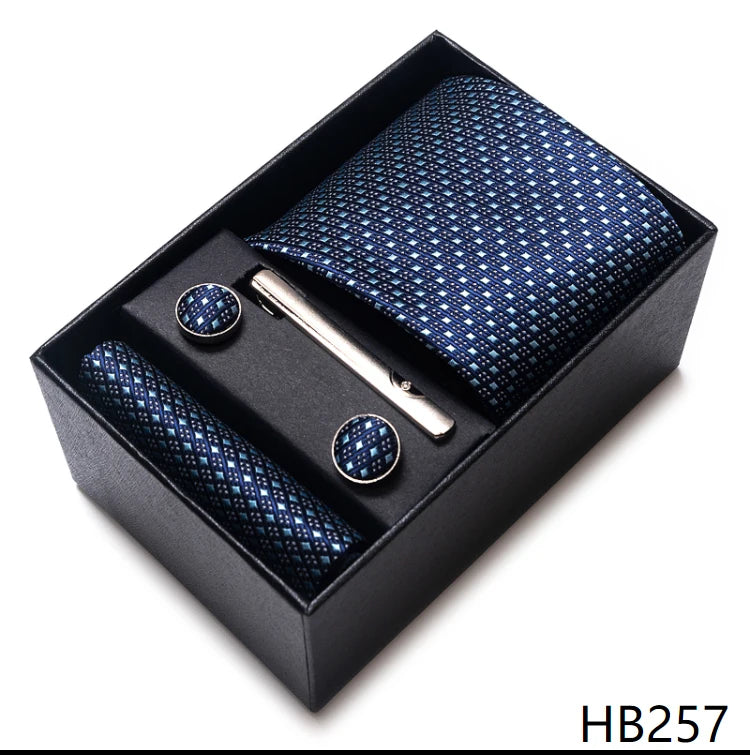 65 Colors Fashion Tie Handkerchief Set Tie Clip Necktie Box Man's Shirt Dark Red Accessories Men Wedding Holiday Gift