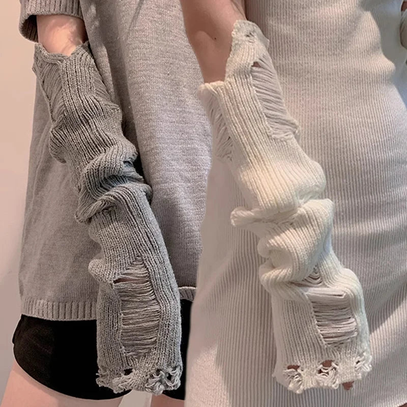 Gants unisexes en lambeaux, style punk gothique, mitaines en tricot, mitaines souples, extensibles et cassées, pour femmes et hommes