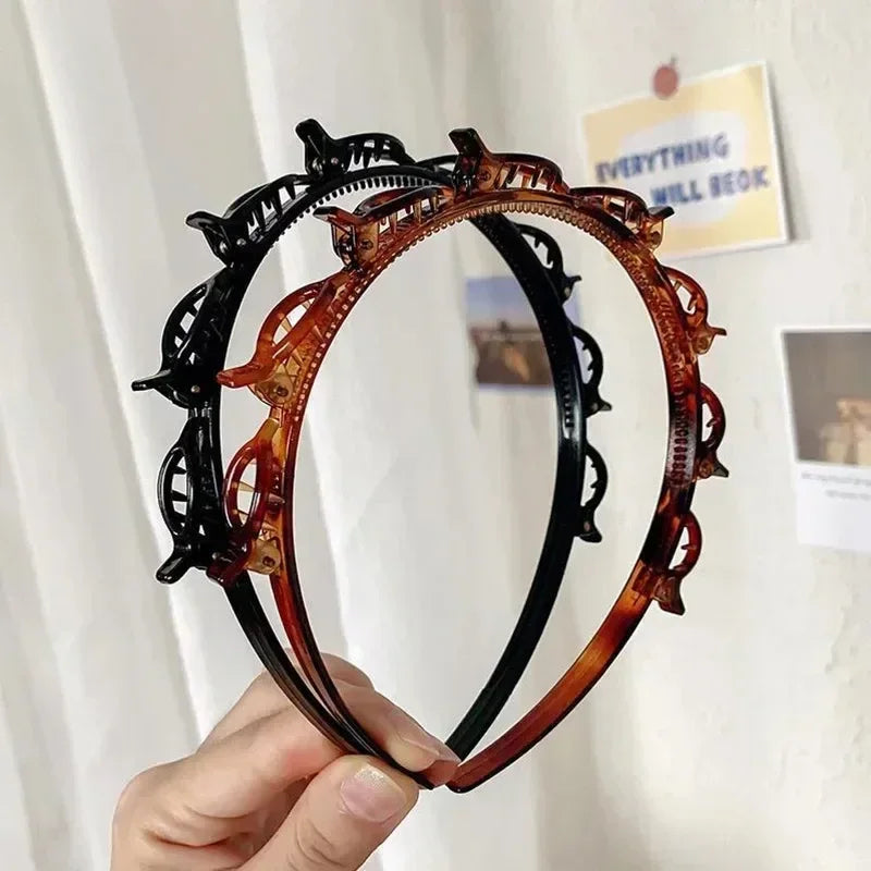 New Double Band Headbands for Women Hairstyle Fashion Non-Slip Hair Bands with Clips Bezel Hair Hoop Hair Headwear 머리띠