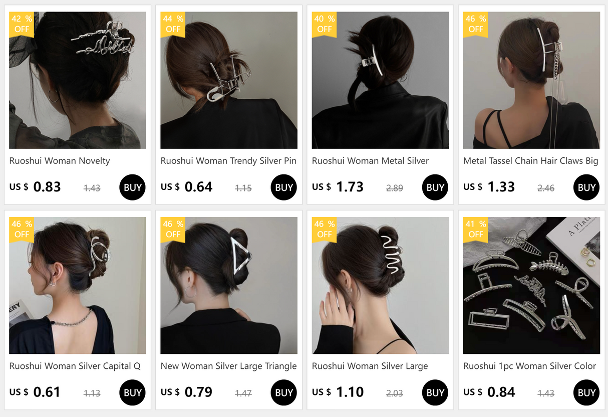 Ruoshui Woman Trendy Silver Pin Hair Claws Women Hair Clips Fashion Hairpins Women Hair Accessories Hairgrip Barrettes Headwear