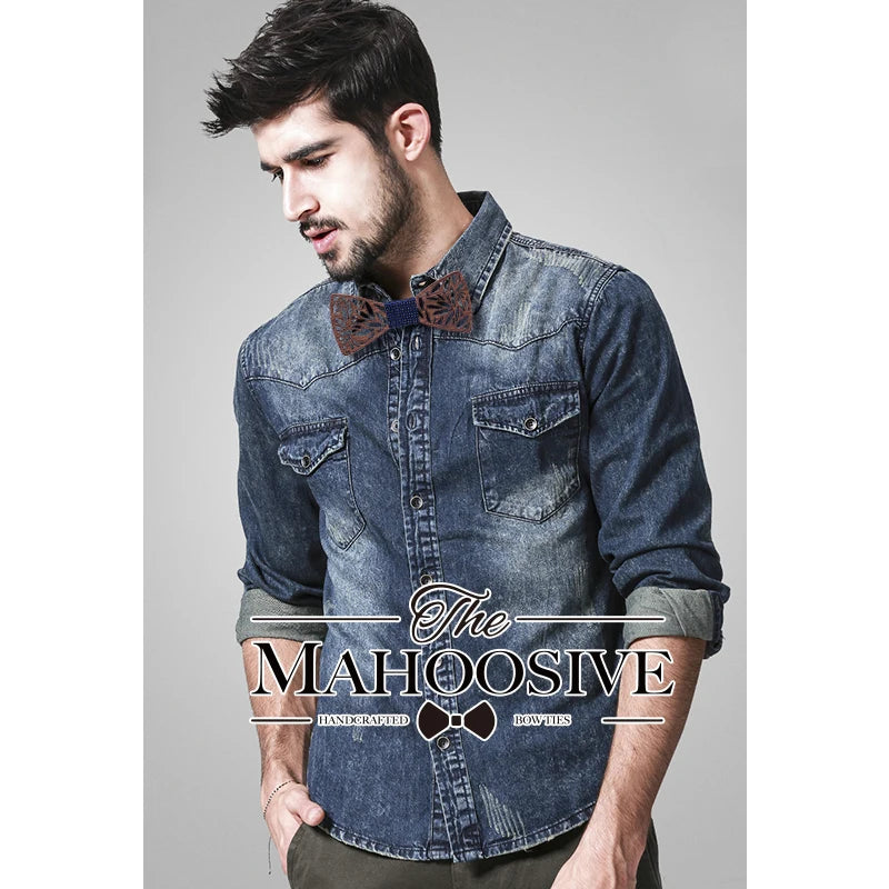 Ensemble de nœud papillon en bois et mouchoir pour homme, nœud papillon à carreaux, en bois creux sculpté, motif floral découpé et boîte, nouveauté tendance pour hommes