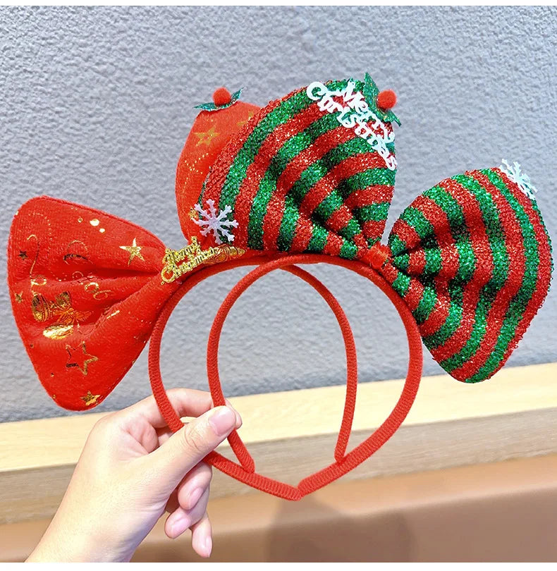 Navidad Bows Elastic Headbands for Adult Children's Hair Accessories Happy Christmas New Year Party Merry Xmas Headdress Supply