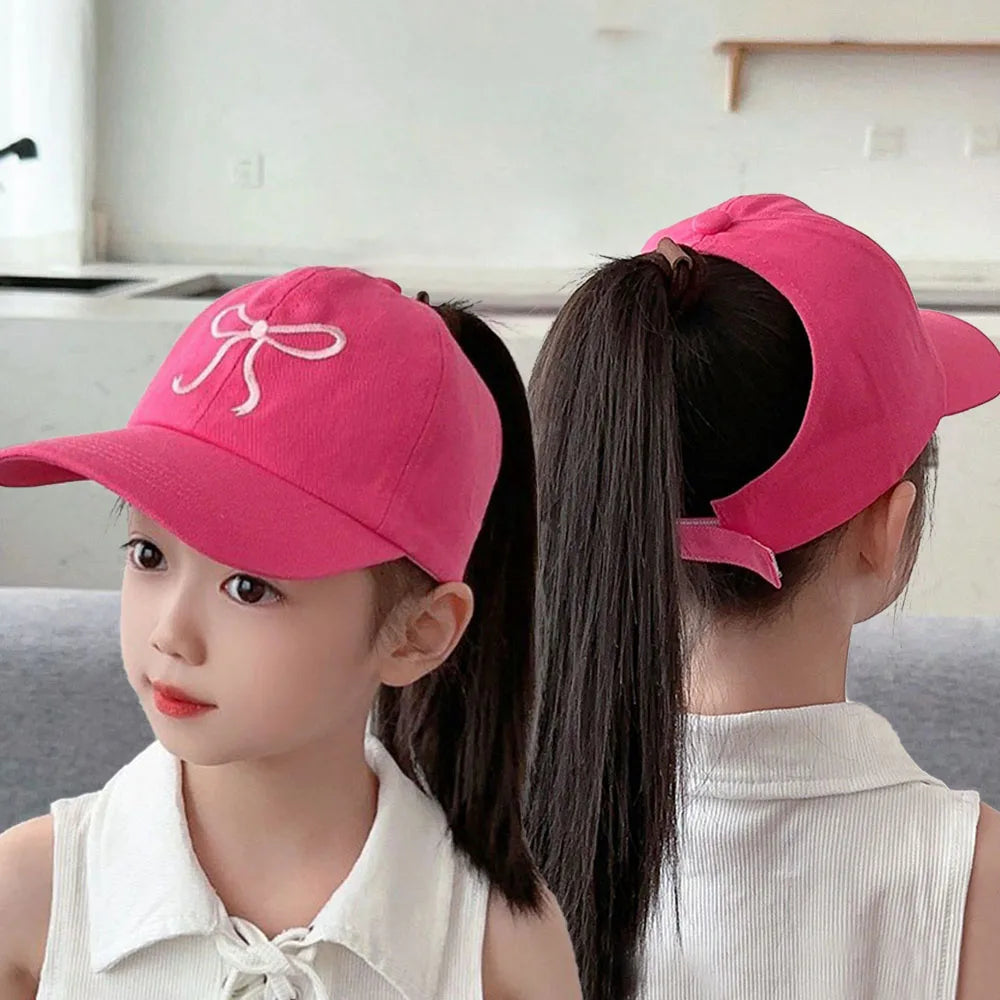 Casquettes de baseball pour enfants avec nœuds, ajourées, à queue de cheval haute, ajustables, pour l'été, pour garçons et filles, style hip-hop