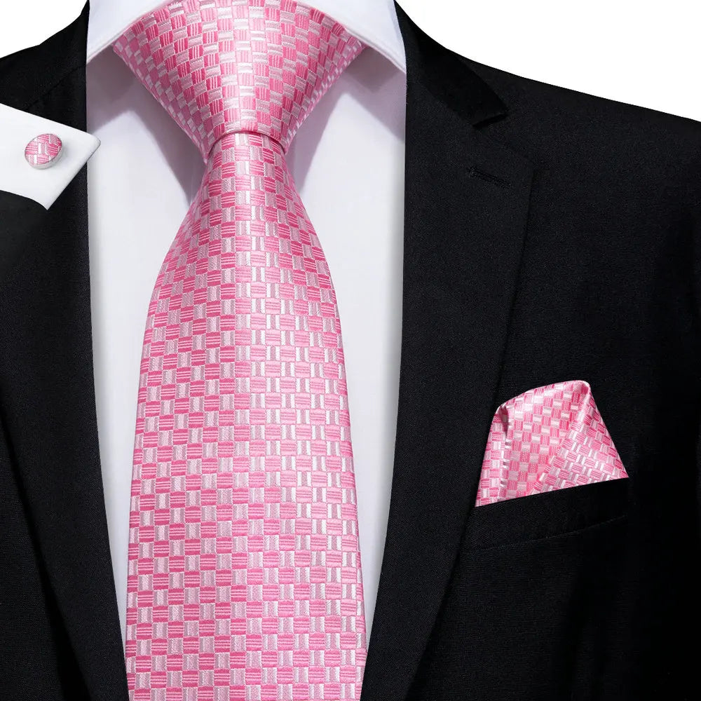Hi-Tie Cravate de mariage en soie pour homme, motif cachemire, couleur unie, rose, corail, design tendance, qualité, mouchoir, bouton de manchette, fête d'affaires