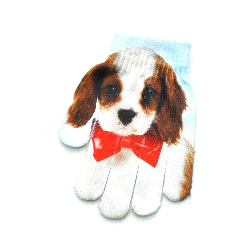 Kinderhandschuhe 5-11 Jahre Kindergartenschüler Winter Warme Baby 3D Welpenkatze Gestrickte Fäustlinge Vollfingerhandschuhe Stricken Kinderhandschuhe