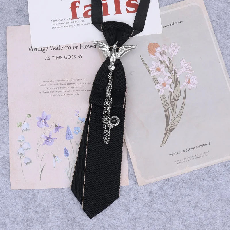 Cravate en ruban noir faite à la main, bijoux en strass cristal, chemises blanches pour hommes, étudiantes, garçons, col, cravates, uniformes, femmes