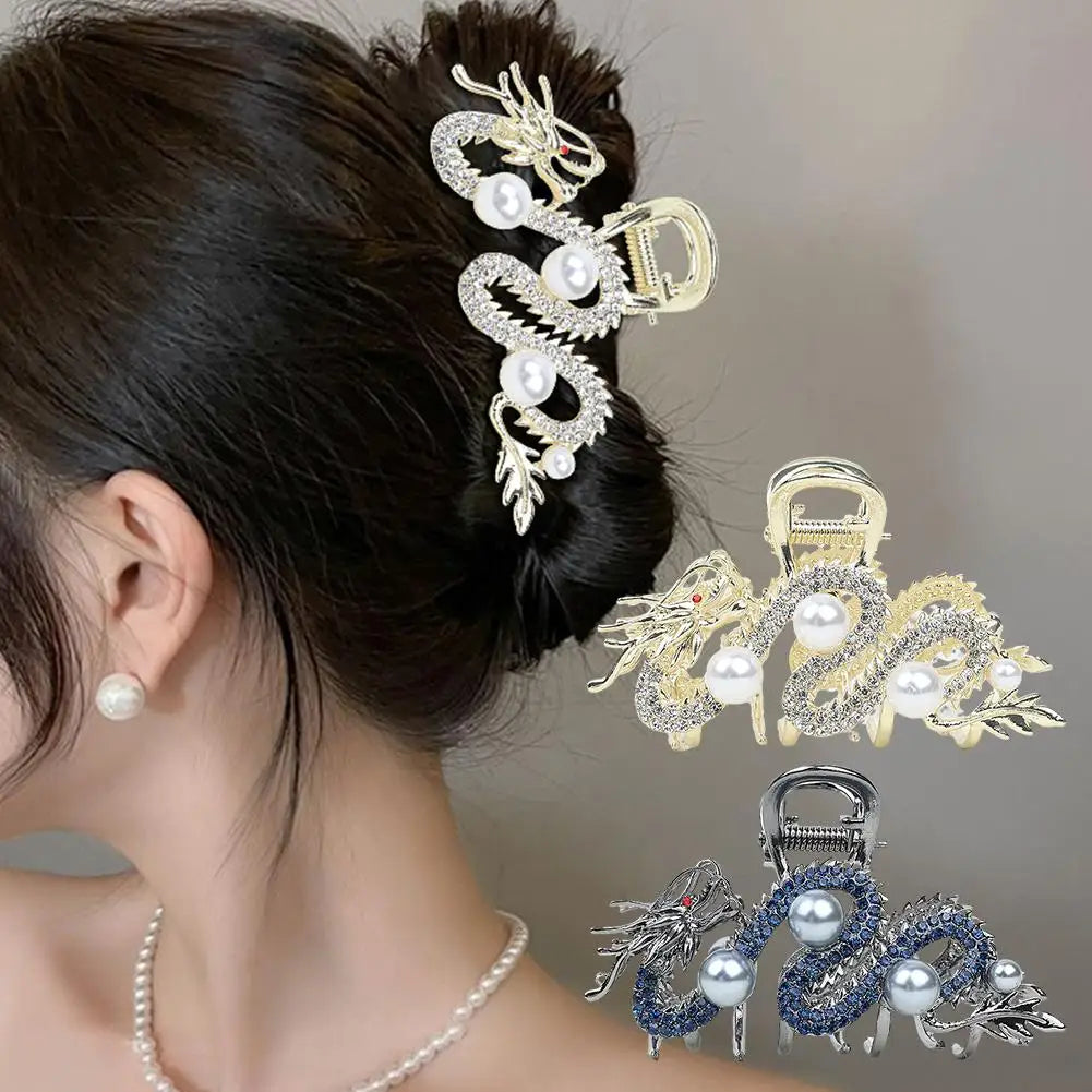 Épingle à cheveux dragon bleu avec perle pour femme, pince à cheveux simple, pince requin, mode, tempérament, accessoires pour cheveux simples