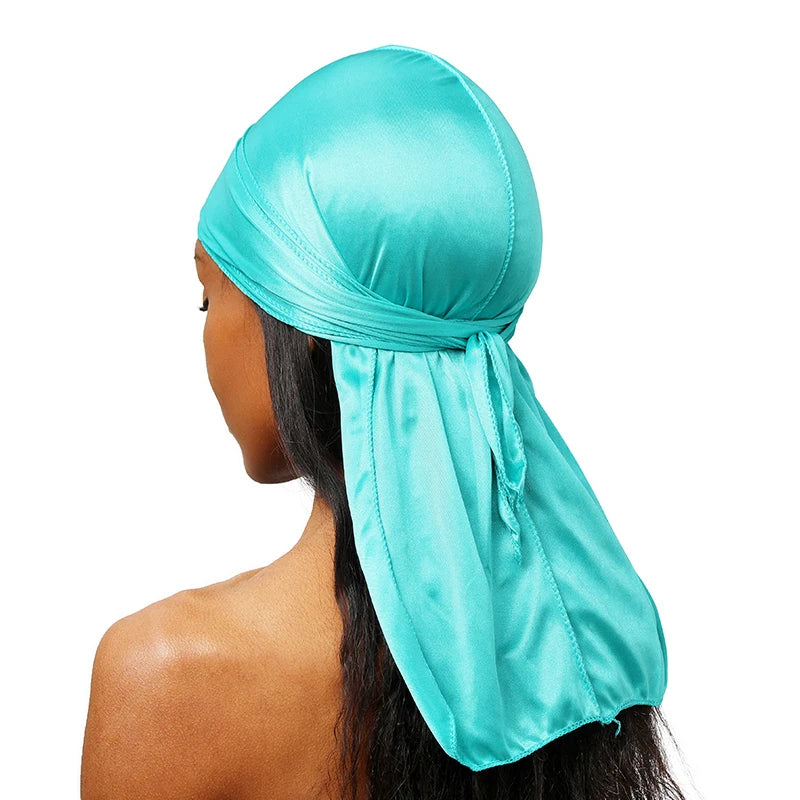 Unisex Silky Long Tail Durag Pirate Hat Turban Fashion Headwraps Cap Bandana Women Men Headwear Caps Hijab Hair Accessories 