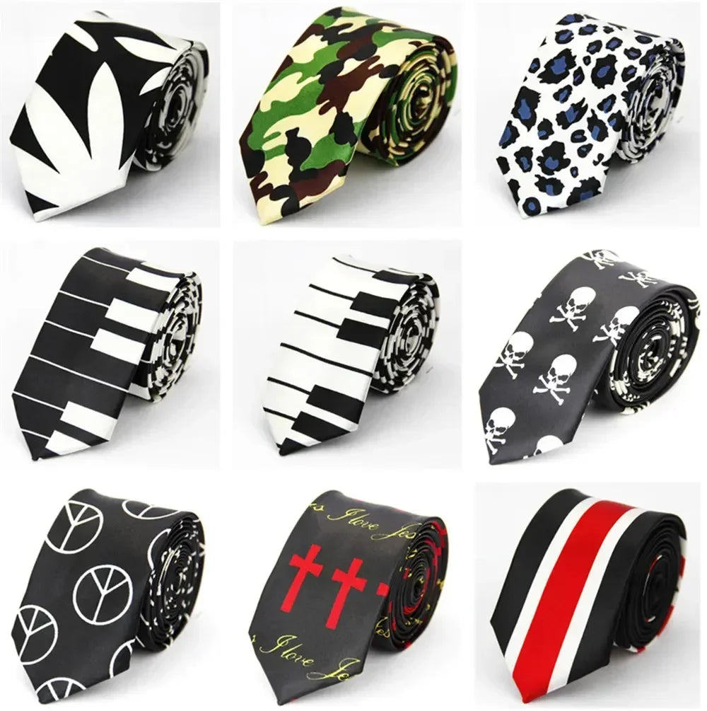 Narrow Ties for Men Women 5cm (2") Skinny Wedding Black Blue Red Pink White Purple Green Gray Piano Skull Slim Necktie