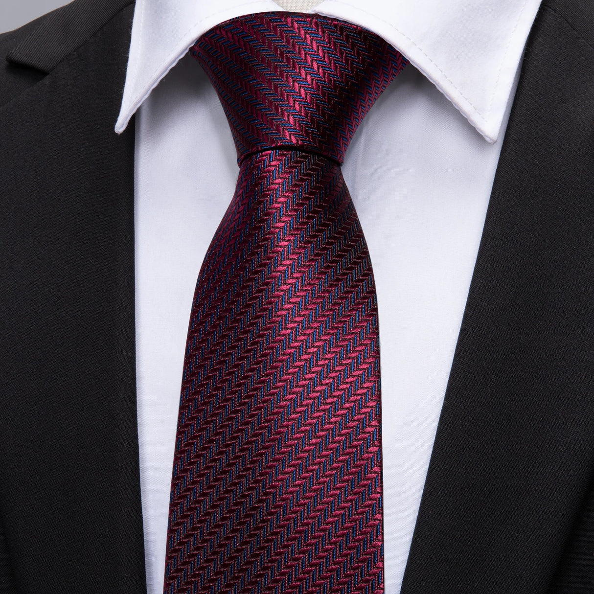 Cravate de mariage en soie rouge, tissée en jacquard, rayée, pour homme, ensemble cravate, mouchoir, boutons de manchette, Barry.Wang, créateur de mode FA-5028