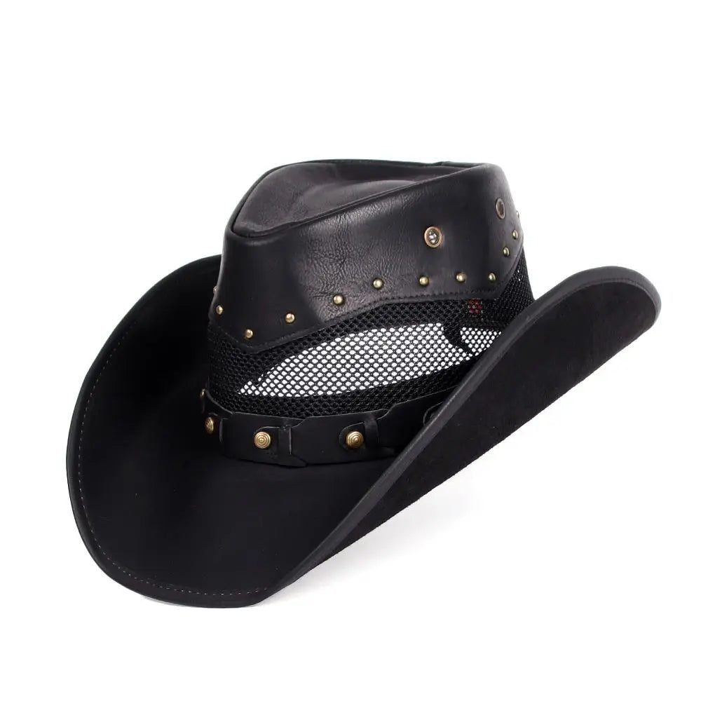 Designer Men's and Women's Leather Western Cowboy Hat Knight Cap Breathable Sun Hat Top Gorras Para Hombres 모자 Caps for Men