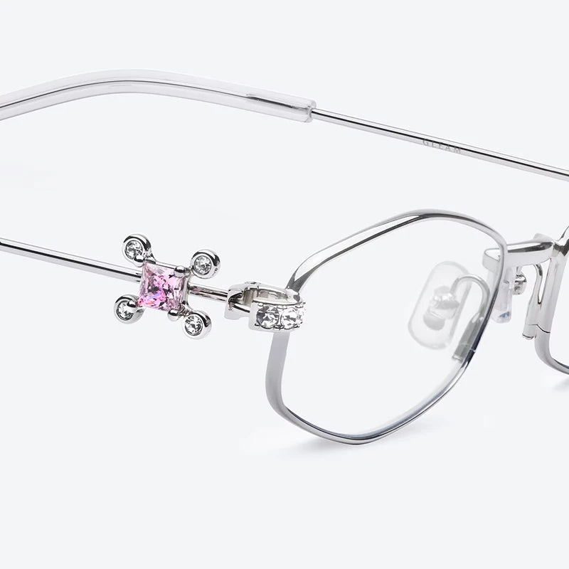 2025 GM glasses frameless polygon eyeglasses women's jewelry glasses Giltzz myopia anti-blue light frame ultra light spectacles