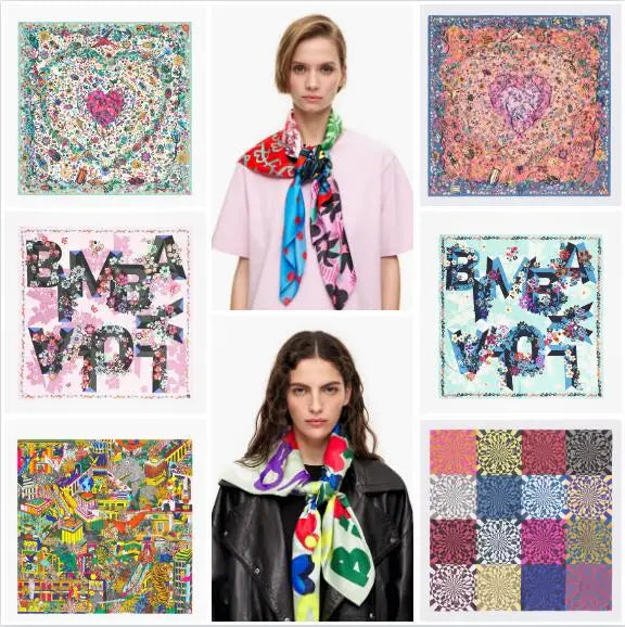 Original Spanish Women's Printed Scarf for Foreign Trade 100 * 100 Various Small and Popular Square Scarves and Shawls