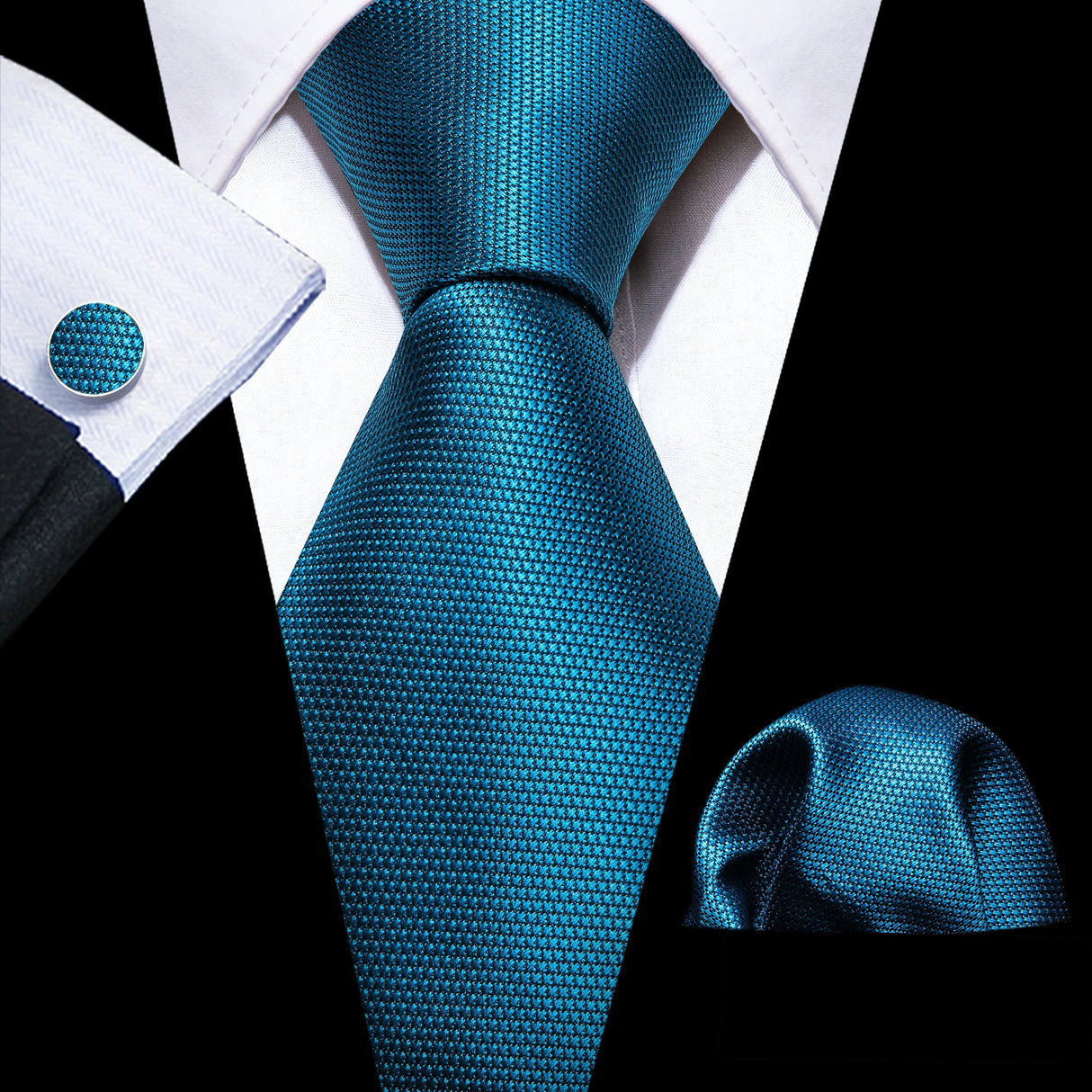 Cravate fantaisie en soie bleu sarcelle pour homme, marque de luxe solide, pochette, boutons de manchette, ensemble de cravates de haute qualité pour fête de mariage Barry.Wang