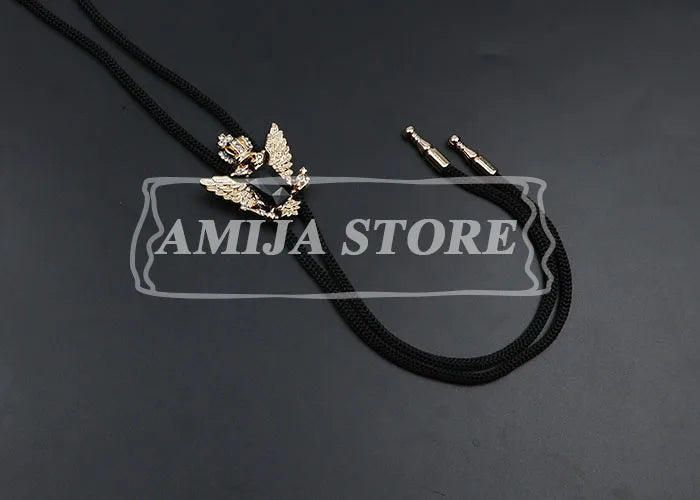 Vintage Bolo Tie Shirt Chain Cowboy Jazz Alloy Men Women Leather Rope Long Necklace Imitation Obsidian Sweater Chain Men Accesso