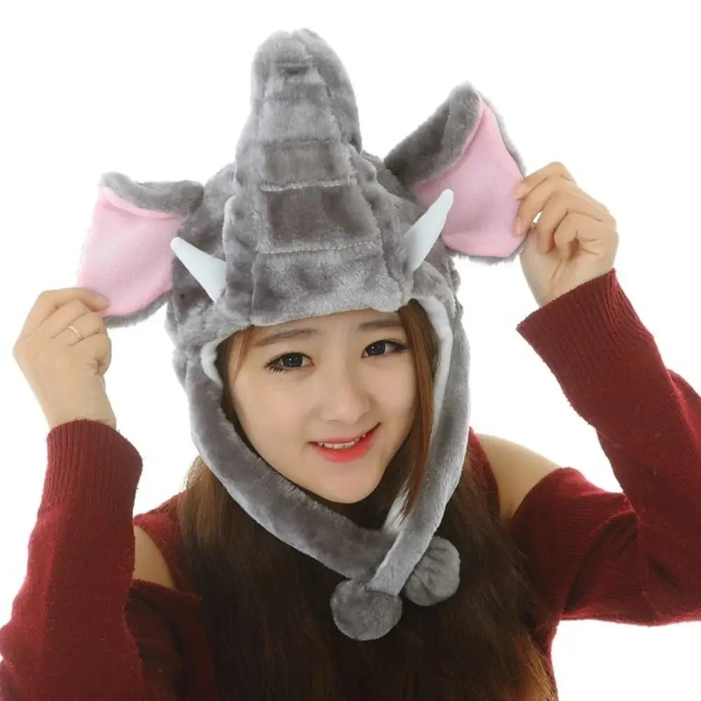 Ear Protection Cartoon Plush Moving Hat Animal Neck Warmer Movable Ears Airbag Cap Animal Earflap Hat Cosplay Party