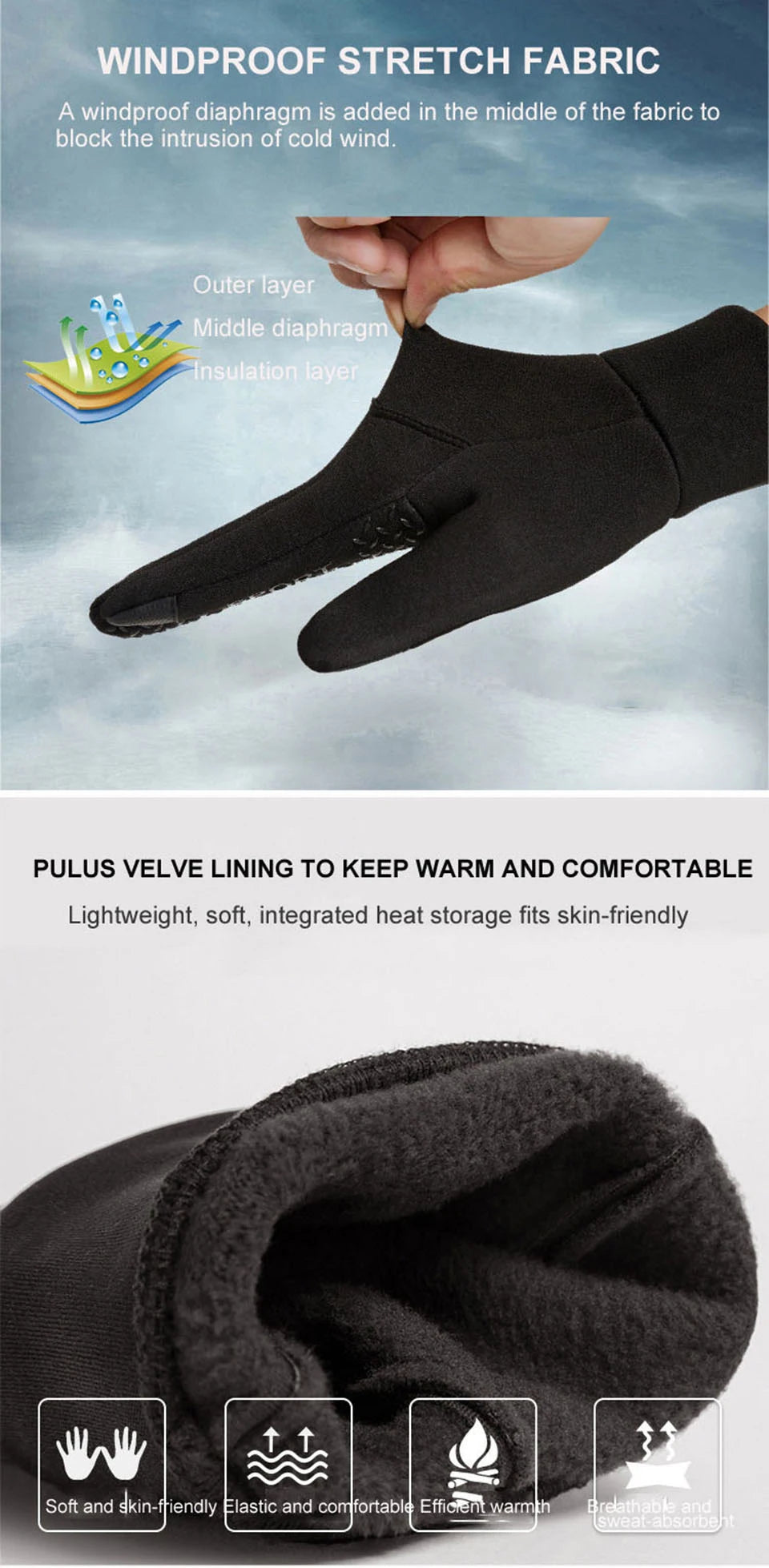 Gants de ski LOOGDEEL imperméables et coupe-vent pour l'hiver, cyclisme, course à pied, ski, gants de sport chauds, écran tactile, doigts complets, antidérapants