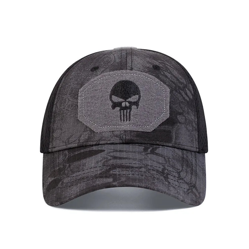 Fashion Unisex Skull Embroidered Top with Patch Breathable BaseballCap Military fans outdoor camouflage Adjustable Casual SunHat
