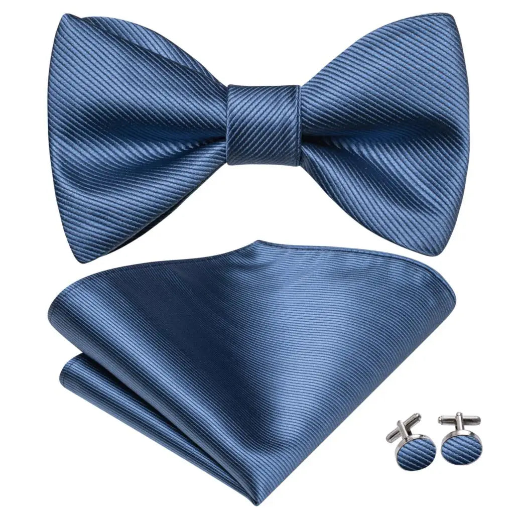 Hi-Tie Ensemble nœud papillon en soie pour homme, mouchoir et boutons de manchette, bleu, rouge, or, noir, blanc, jacquard, nœud papillon, mariage, affaires