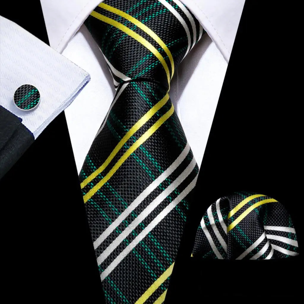 Barry.Wang Ensemble cravate et mouchoir en soie à carreaux pour homme, motif jacquard, idéal pour un mariage, un marié ou une équipe