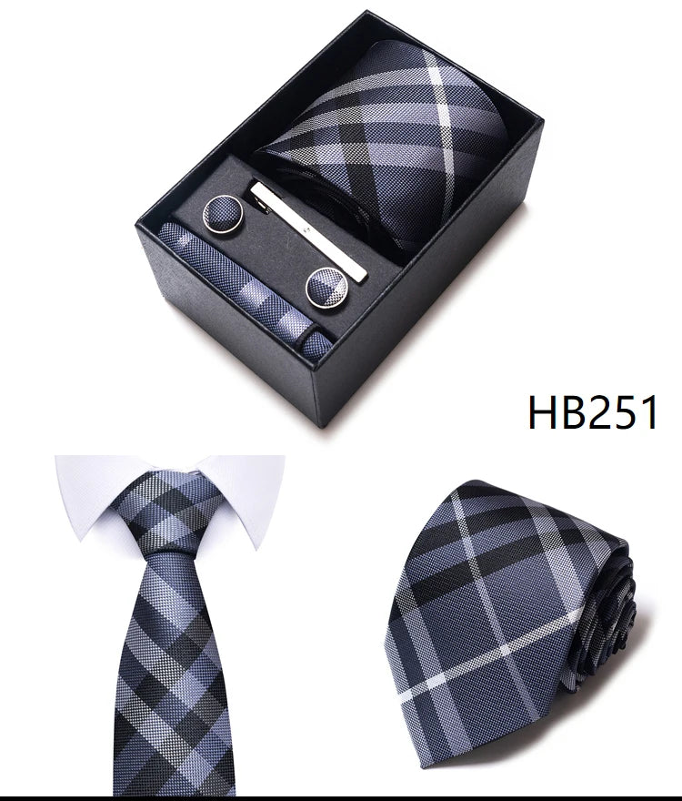 65 Colors Fashion Tie Handkerchief Set Tie Clip Necktie Box Man's Shirt Dark Red Accessories Men Wedding Holiday Gift